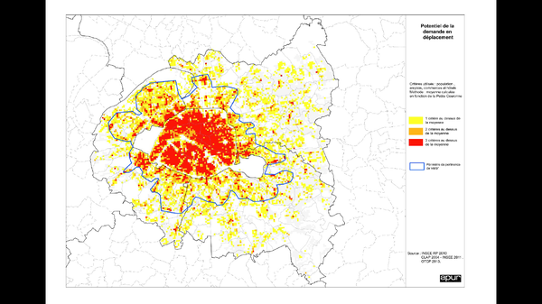 Carte du potentiel de demande de vélos en libre-service (Etude APUR 2015)